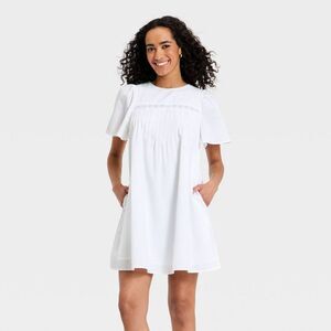 Universal Thread - Women's Short Sleeve Eyelet Mini Shift Dress - Uni White